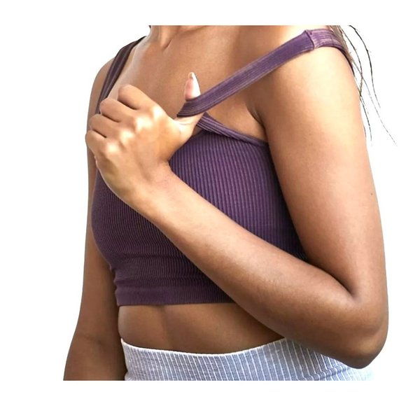 FREE PEOPLE FP MOVEMENT HAPPINESS WINE/BURGUNDY SQUARE NECK CROP SZ: M/L NWOT - Picture 5 of 6